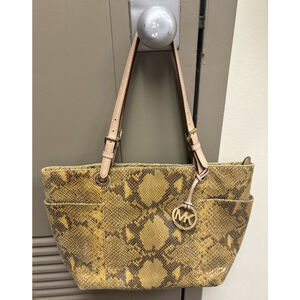 Michael Kors marigold Python Embossed Jet Set Top Zip Leather Tote Orig $228